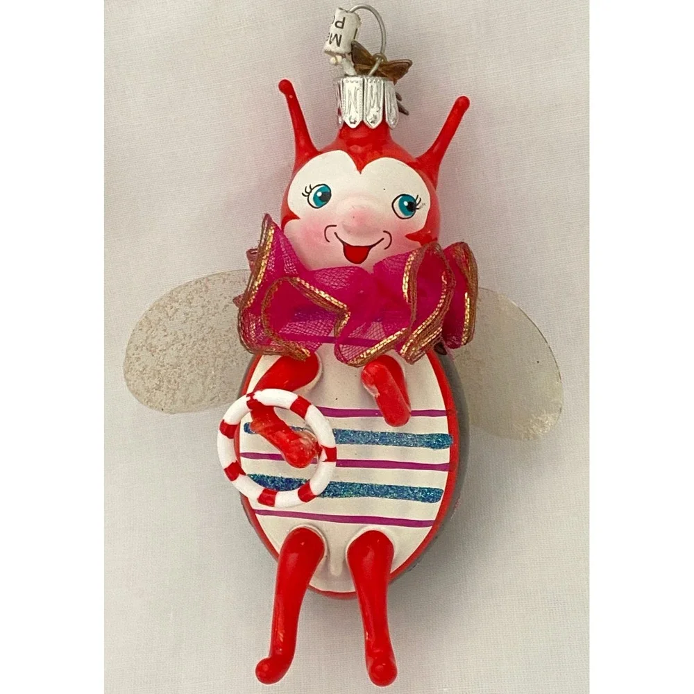 Vtg 2004 NEIMAN MARCUS Blown Glass BUG Glitter Christmas ORNAMENT